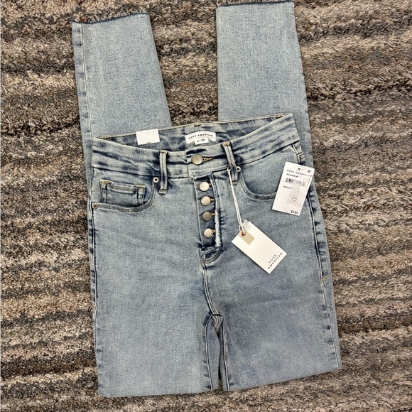Good American Good Legs High Rise Raw Hem Skinny Jeans Sz 2/26 NWT | Skinny NEW- - Picture 3 of 13